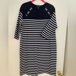 Woman’s: 3/4 Sleeve Striped Dress in Navy Blue/White Stripes Size: 1XL